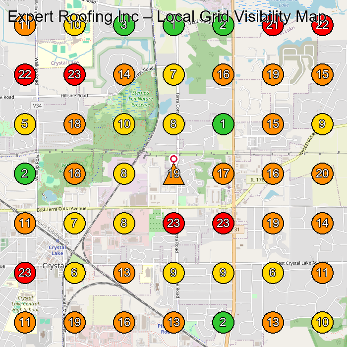 Expert Roofing Inc Roofing Contractor GeoGrid ranking map for Crystal Lake IL